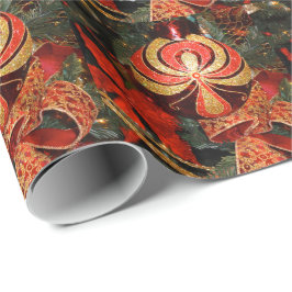 Elegant Red Gold-kerstornament Poinsettia Cadeaupapier