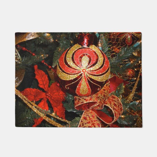 Elegant Red Gold-kerstornament Poinsettia Deurmat (Voorkant)