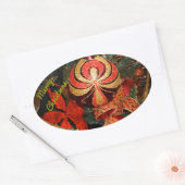 Elegant Red Gold-kerstornament Poinsettia Ovale Sticker (Envelop)