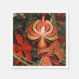 Elegant Red Gold-kerstornament Poinsettia Servet