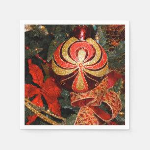 Elegant Red Gold-kerstornament Poinsettia Servet