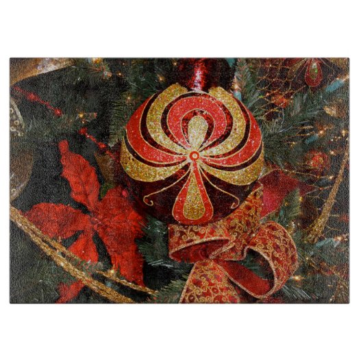 Elegant Red Gold-kerstornament Poinsettia Snijplank (Voorkant)
