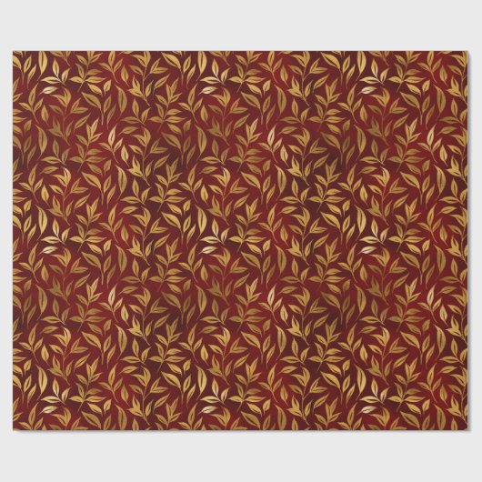 Elegant Red Gold Leaf Botanical Christmas  Cadeaupapier (Vlak)