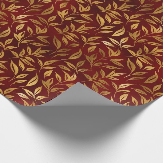 Elegant Red Gold Leaf Botanical Christmas Cadeaupapier (Hoek)