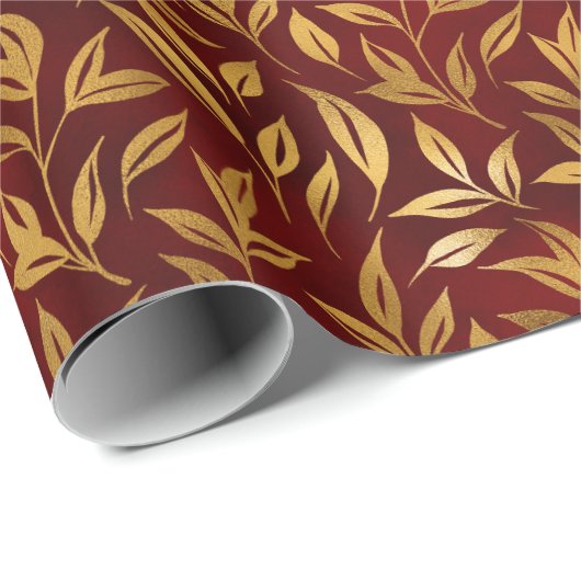 Elegant Red Gold Leaf Botanical Christmas  Cadeaupapier (Rol Hoek)
