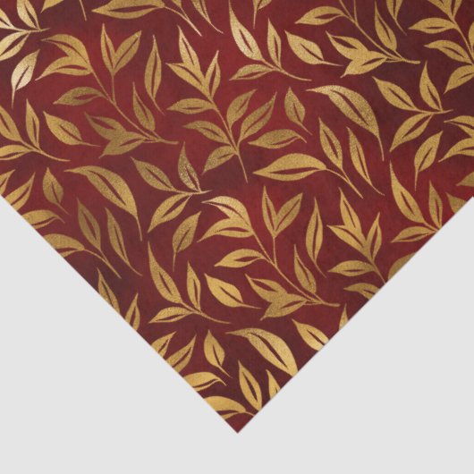 Elegant Red Gold Leaf Botanical Christmas  Tissuepapier (Detail)