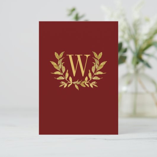 Elegant Red Gold Leaf Modern Chic Wedding Bedankkaart (Staand voorkant)