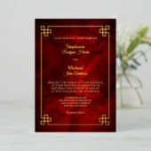 Elegant Red Gold Lijst Wedding Folie Uitnodiging (Staand Voorkant)