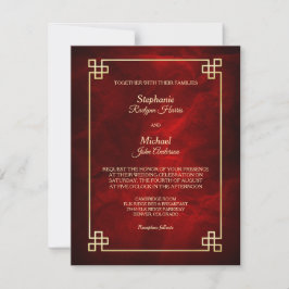 Elegant Red Gold Lijst Wedding Kaart
