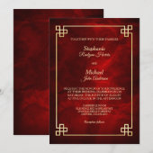 Elegant Red Gold Lijst Wedding Kaart (Voorkant / Achterkant)