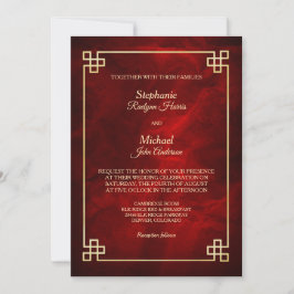 Elegant Red Gold Lijst Wedding Kaart