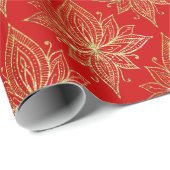 Elegant Red Gold Lotus flower patroon Cadeaupapier (Rol Hoek)