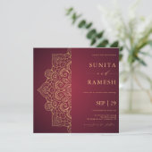 Elegant Red & Gold Mandala Elegant Indian Wedding Kaart (Staand voorkant)