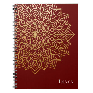 Elegant Red Gold Mandala Monogram Notitieboek