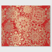 Elegant Red Gold Mandala Pattern Cadeaupapier (Vlak)
