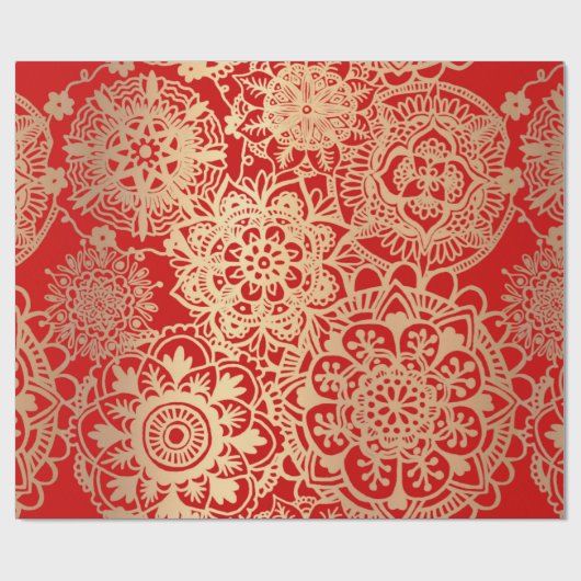 Elegant Red Gold Mandala Pattern Cadeaupapier (Vlak)