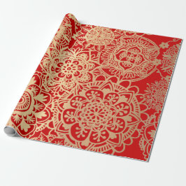 Elegant Red Gold Mandala Pattern Cadeaupapier