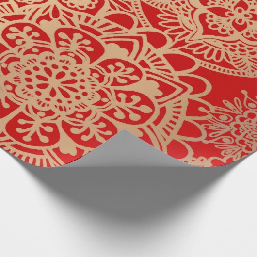 Elegant Red Gold Mandala Pattern Cadeaupapier (Hoek)