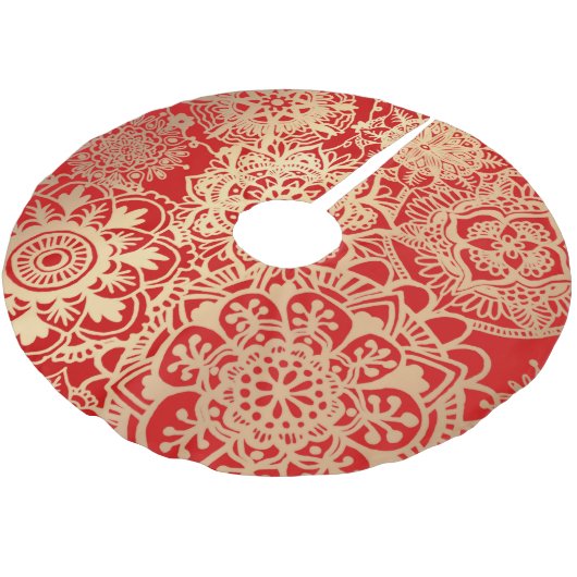 Elegant Red Gold Mandala Pattern Kerstboom Rok (Gekanteld)