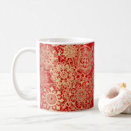 Elegant Red Gold Mandala Pattern Koffiemok