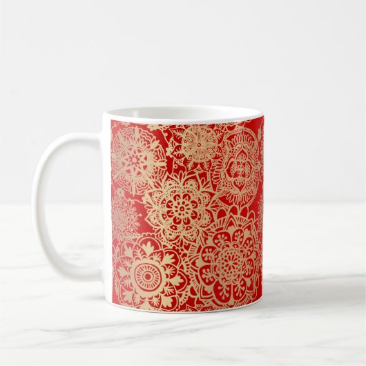 Elegant Red Gold Mandala Pattern Koffiemok (Links)