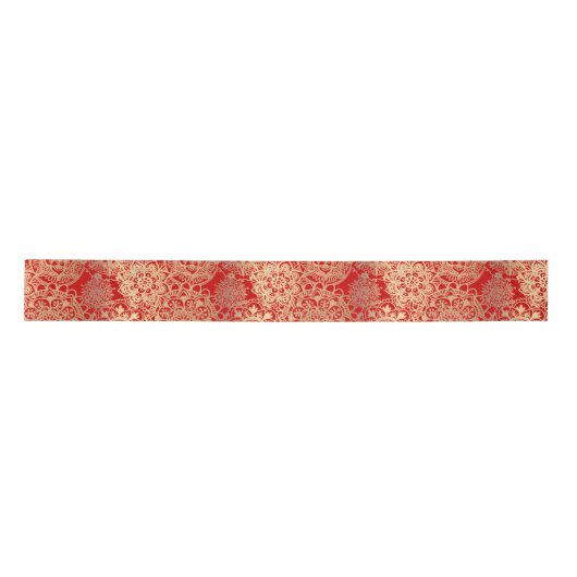 Elegant Red Gold Mandala Pattern Satijnen Lint (Voorkant)