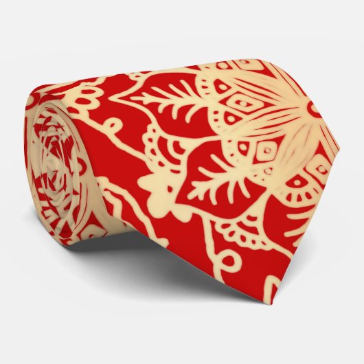 Elegant Red Gold Mandala Pattern Stropdas (Opgerold)