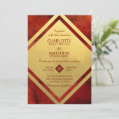 Elegant RED GOLD Marble Wedding Invitations Kaart (Staand voorkant)