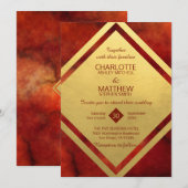 Elegant RED GOLD Marble Wedding Invitations Kaart (Voorkant / Achterkant)