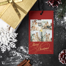 Elegant Red & Gold Merry Christmas Family Photo -  Cadeaulabel