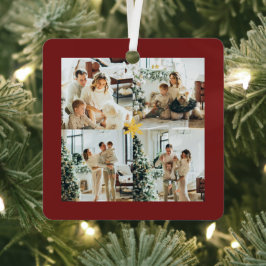 Elegant Red & Gold Merry Christmas Family Photo -  Metalen Ornament