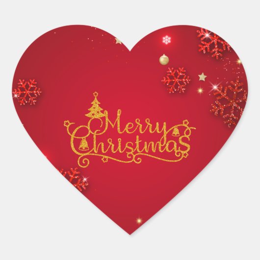 Elegant Red & Gold Merry Christmas Heart Stickers  (Voorkant)