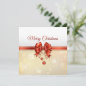 Elegant Red & Gold Merry-kerstbow Feestdagenkaart (Staand voorkant)