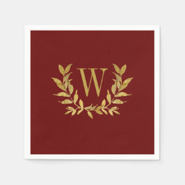 Elegant Red & Gold Modern Monogram Weddenschap Servet