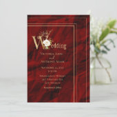 Elegant Red Gold Modern Wedding Kaart (Staand voorkant)