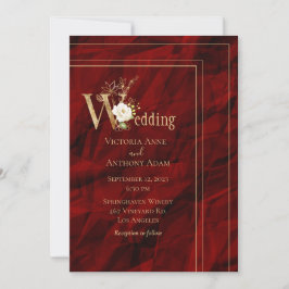 Elegant Red Gold Modern Wedding Kaart
