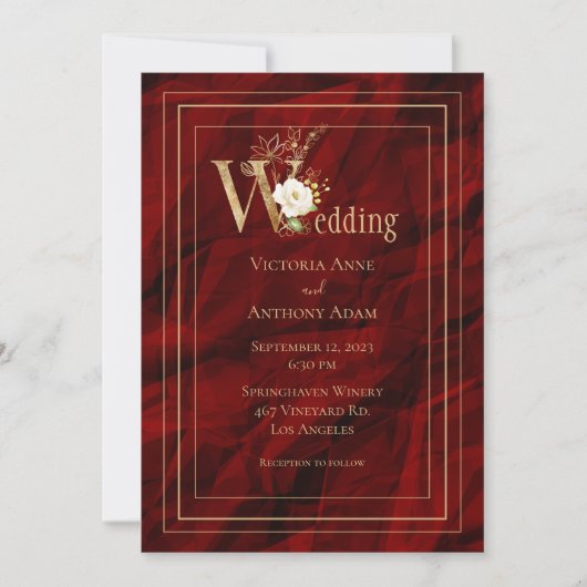 Elegant Red Gold Modern Wedding Uitnodiging (Voorkant)
