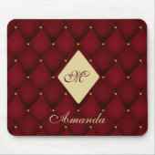 Elegant Red Gold Monogram getufte Muismat (Voorkant)