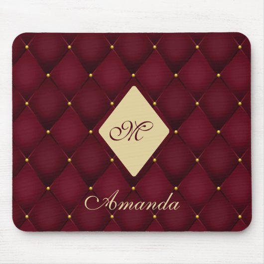 Elegant Red Gold Monogram getufte Muismat (Voorkant)