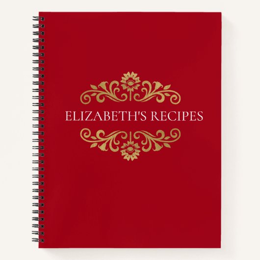 Elegant Red Gold Monogram Recept Kookboek Notitieb Notitieboek (Voorkant)