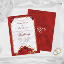 Elegant Red Gold Monogram Rozen Formele bruiloft