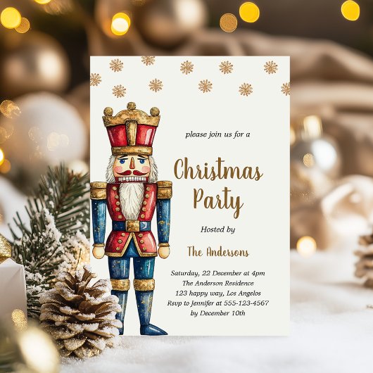 Elegant Red & Gold Nutcracker Christmas Party Kaart