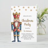 Elegant Red & Gold Nutcracker Christmas Party Kaart (Staand voorkant)