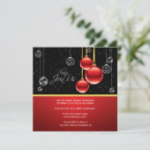 Elegant Red Gold Ornaments on Black Party Invite Kaart (Staand voorkant)