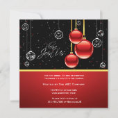 Elegant Red Gold Ornaments on Black Party Invite Kaart (Voorkant)