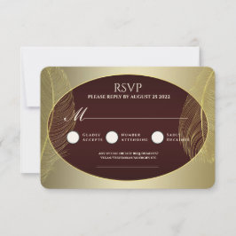Elegant Red Gold Oval Feather RSVP Card Kaartje