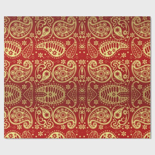 Elegant Red Gold Paisley Pattern Kerstfeestdag Cadeaupapier (Vlak)