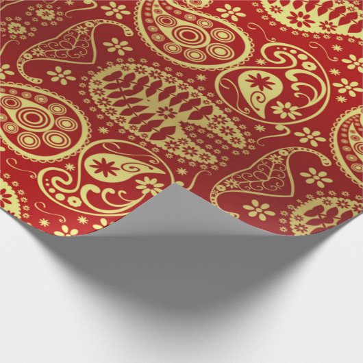 Elegant Red Gold Paisley Pattern Kerstfeestdag Cadeaupapier (Hoek)
