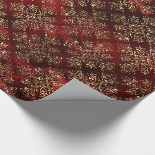 Elegant Red Gold Pattern kerst Cadeaupapier (Hoek)