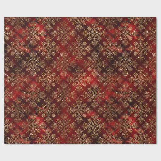 Elegant Red Gold Pattern kerst Cadeaupapier (Vlak)